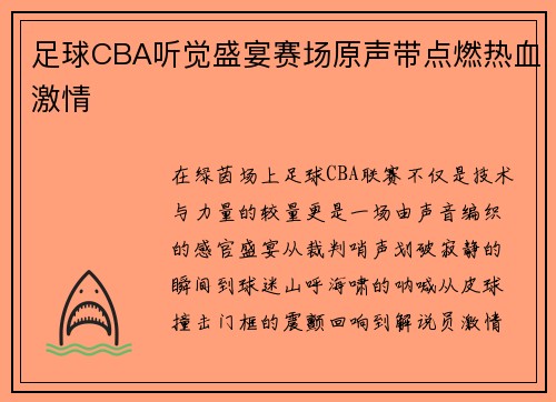 足球CBA听觉盛宴赛场原声带点燃热血激情