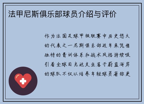 法甲尼斯俱乐部球员介绍与评价