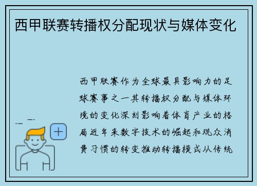 西甲联赛转播权分配现状与媒体变化