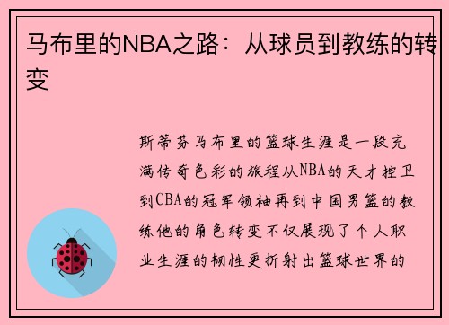 马布里的NBA之路：从球员到教练的转变
